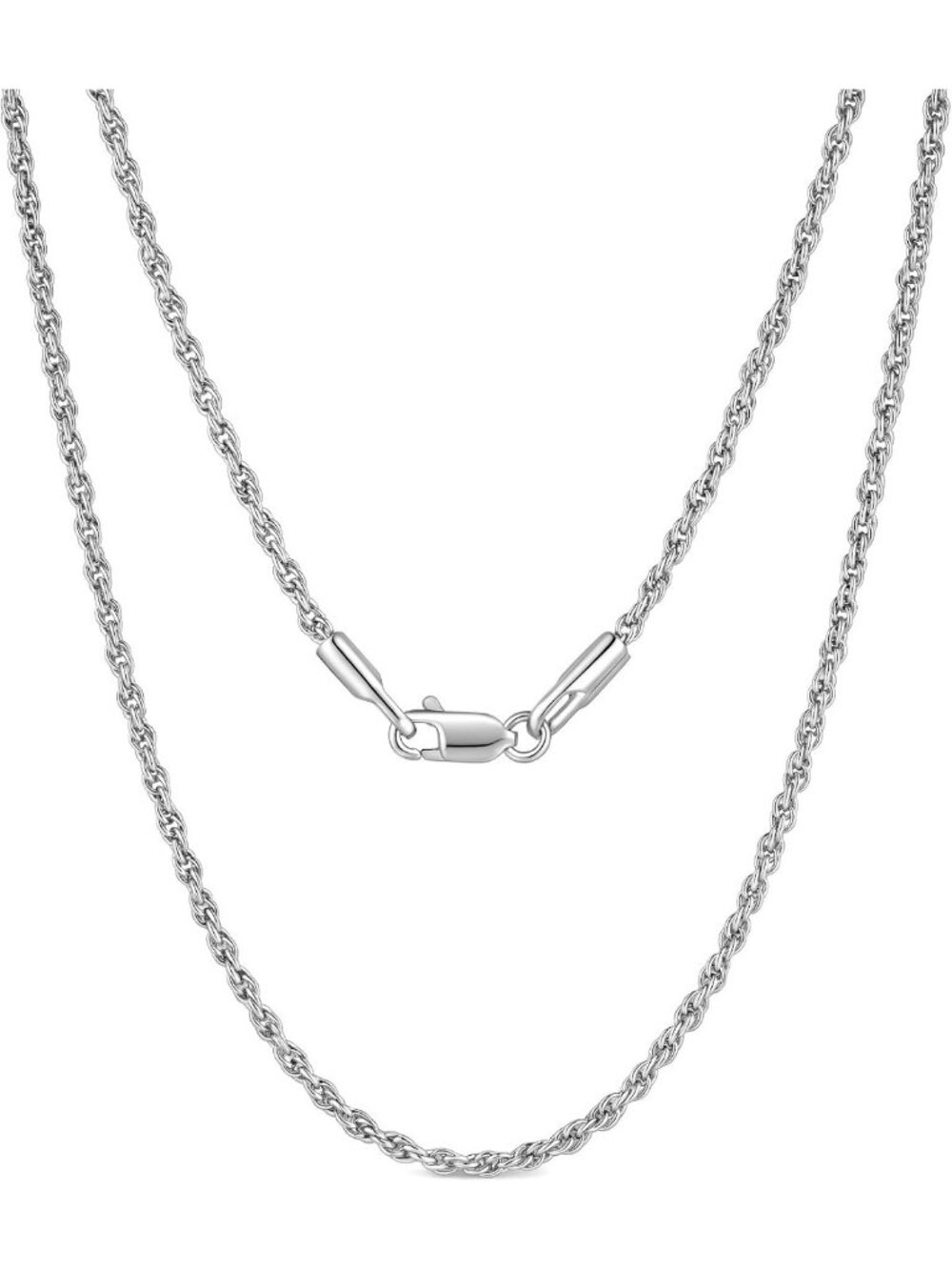 Elegant 14K White Gold Rope Chain Necklace for Women & Men - 2/3mm Stylish